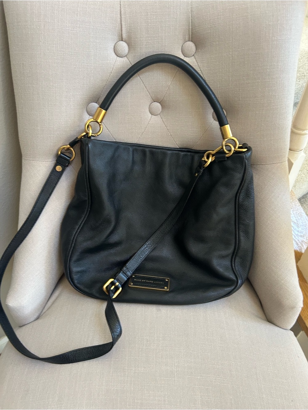 Marc by Marc Jacobs Black Leather Shoulder Bag with Gold Hardware